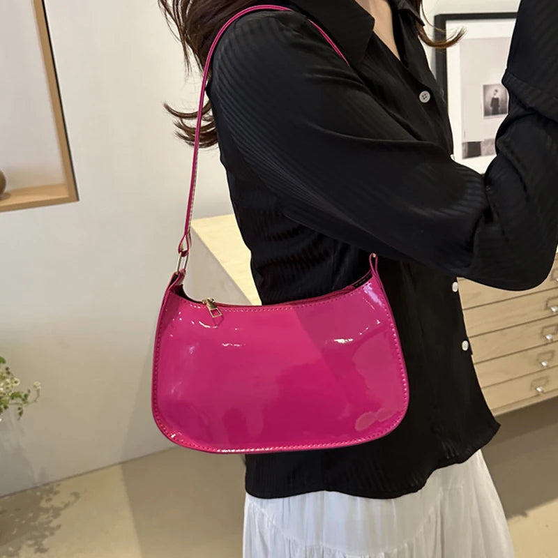 Retro Solid Color PU Ladies Hand Bags