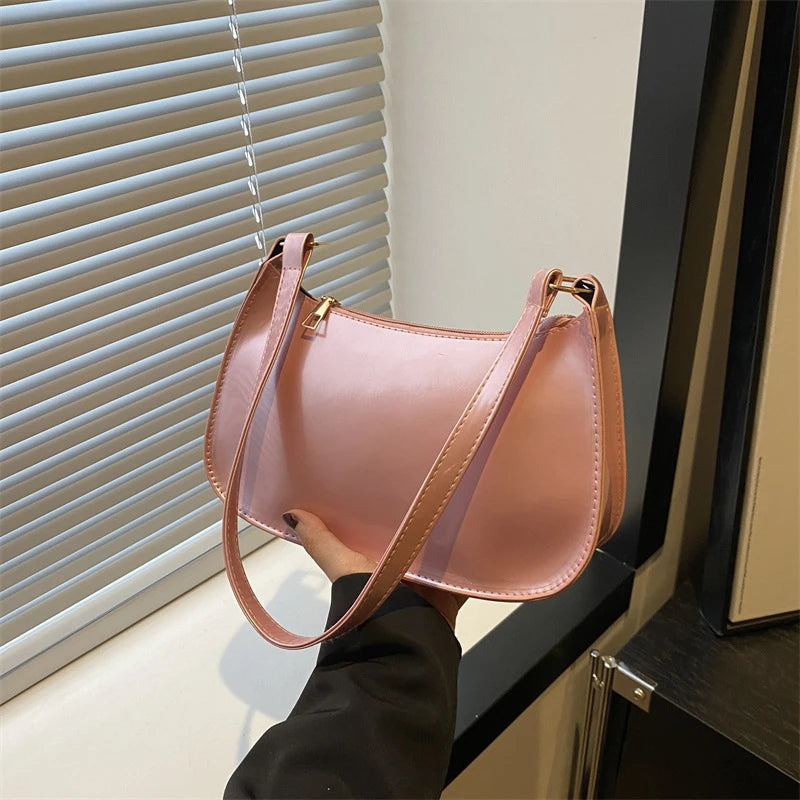 Retro Solid Color PU Ladies Hand Bags